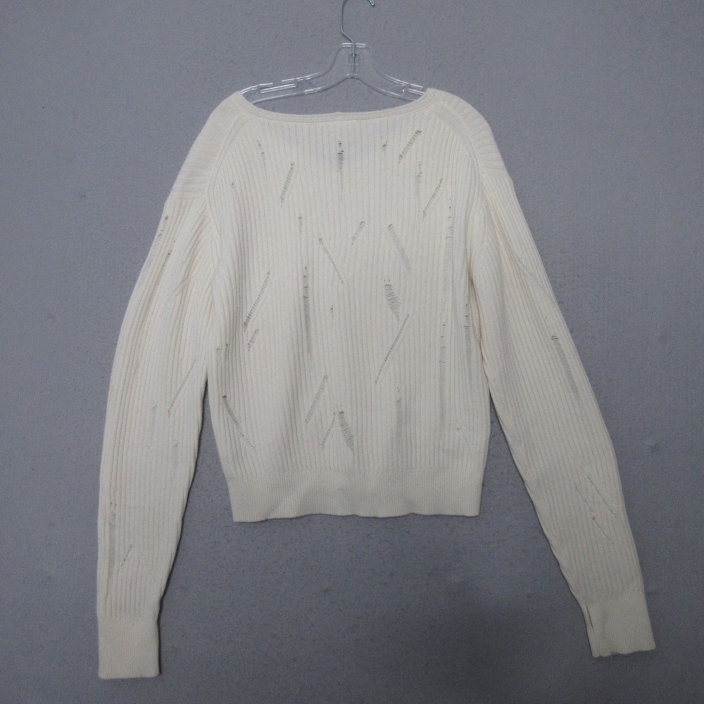 Helmut Lang Sweater Women M Lambswool Distressed Ribbed Grunge Edgy Thumbhole - Picture 2 of 11
